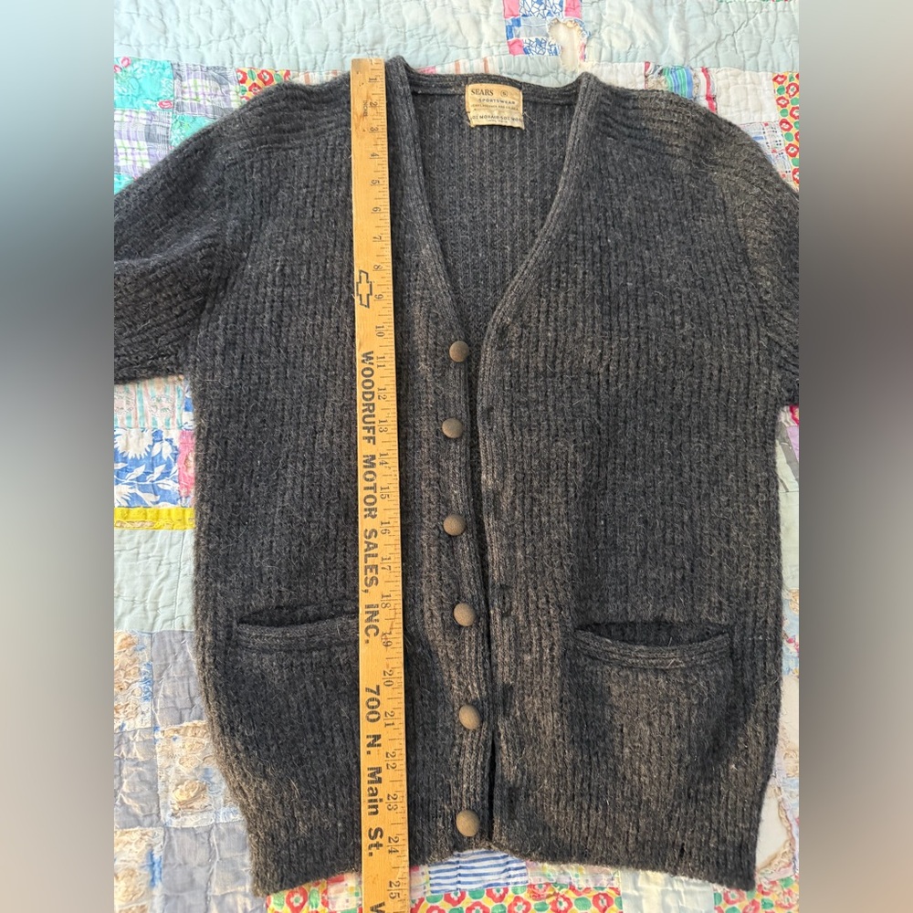 🚫SOLD🚫Vtg 60s Sears Sportswear 50/50 Mohair Wool Blend Cardigan Grey:Sz Small - Picture 13 of 16